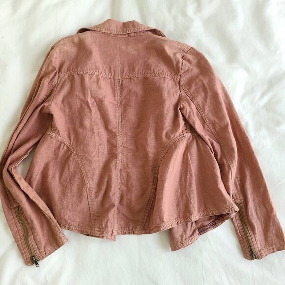 Free People Rosewood Moto Jacket Women's XS Pink Long Sleeve Collared Linen Blen - Picture 8 of 9